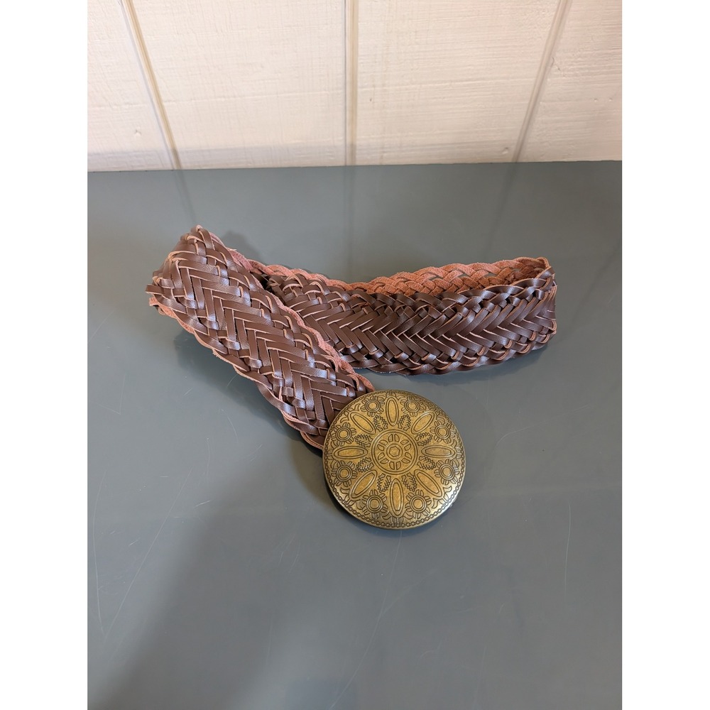 Y2K Brown Braided Medallion Belt Festival